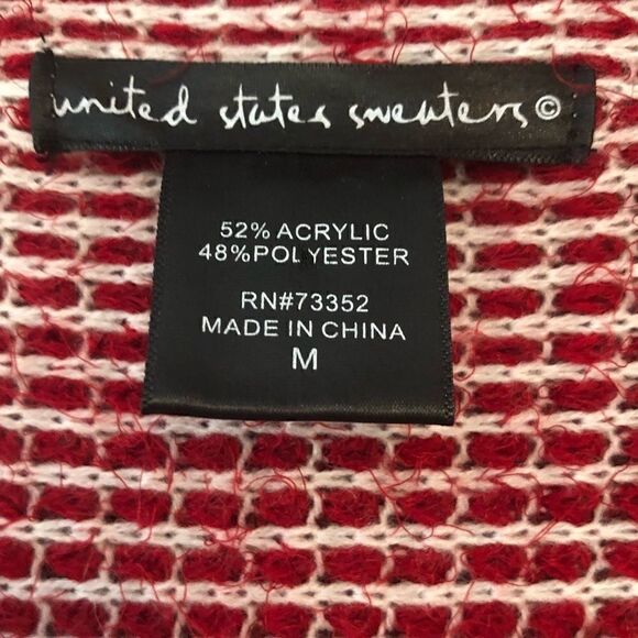 Cardigan Sz M Red Open Knit Wide Warm Work Casual Collar Striped - Picture 5 of 8